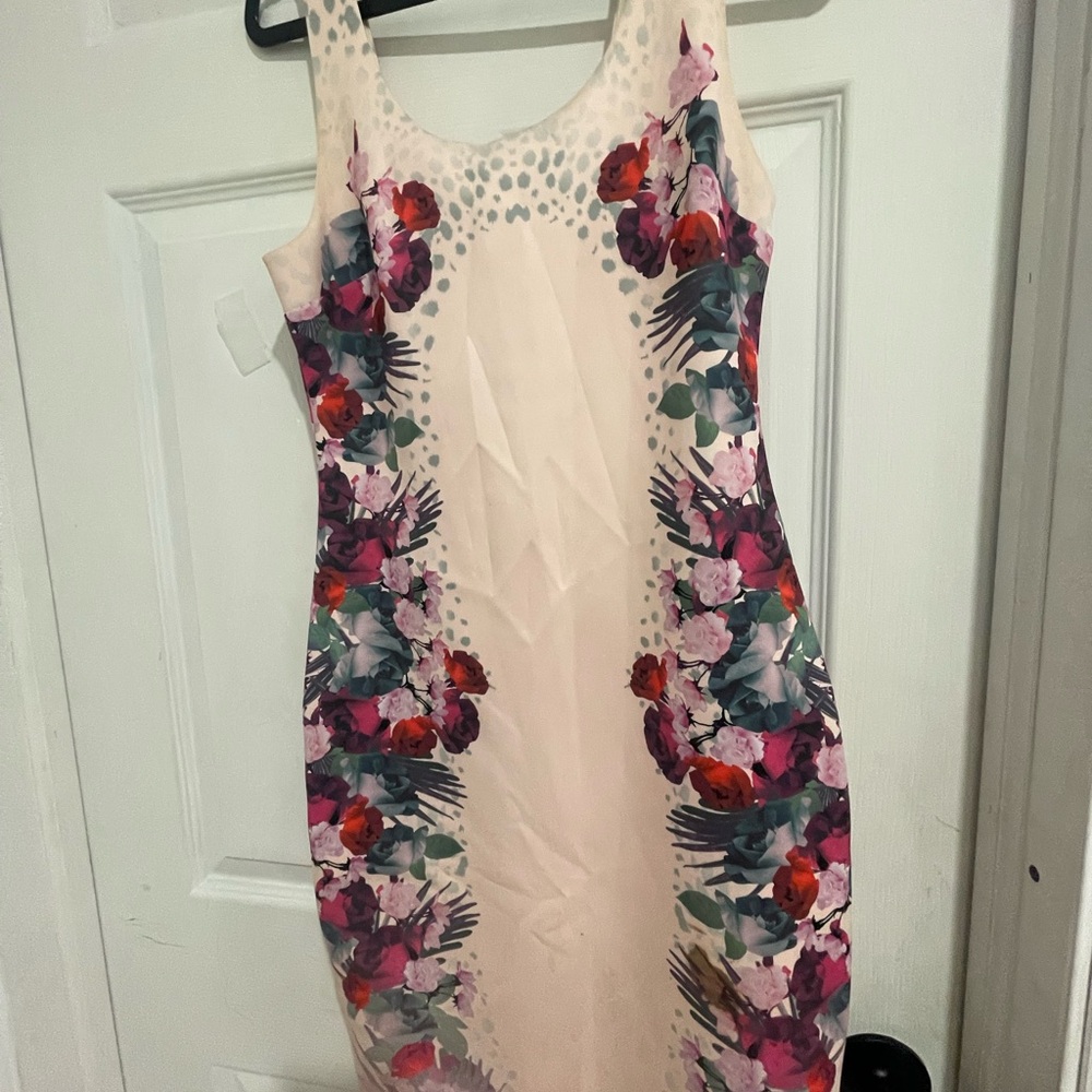 Guess Floral Midi Dress in Cream and Pink